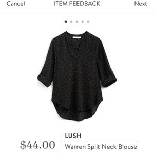 Lush Warren Split Neck Blouse Black Polka Dot